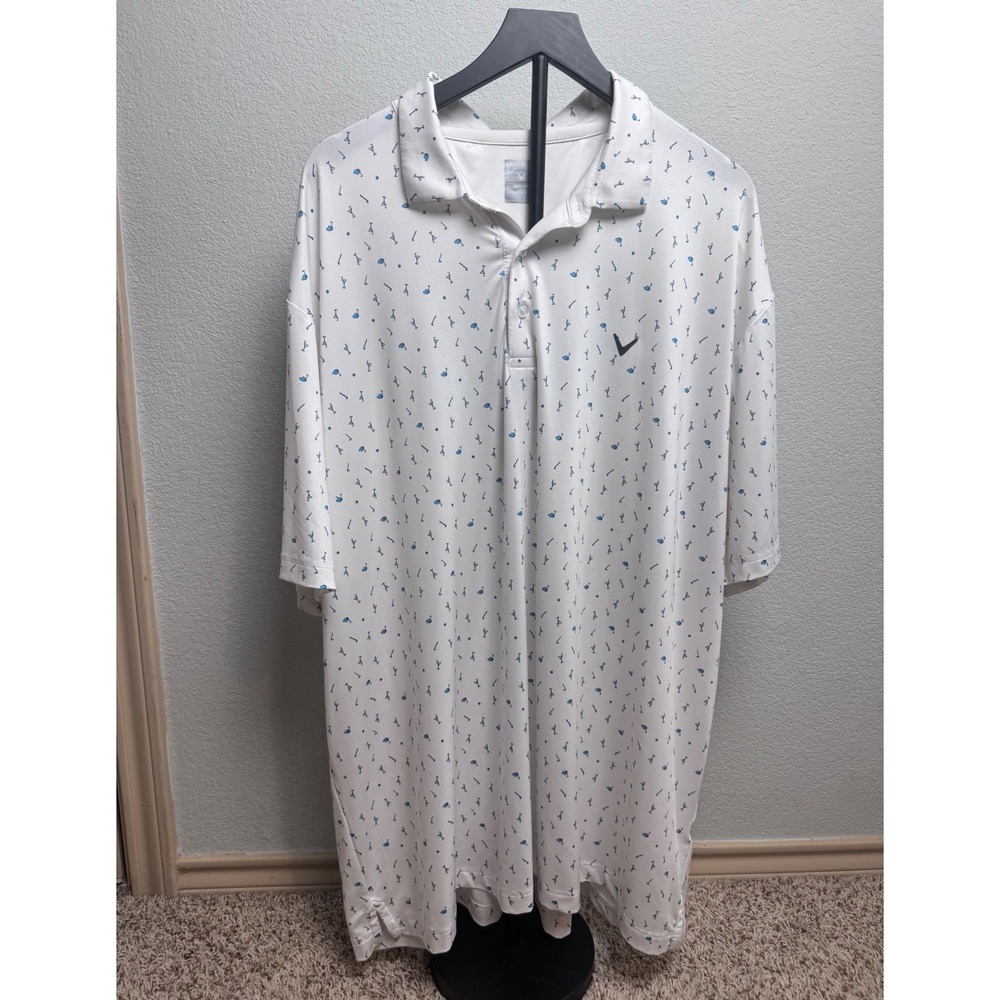 Callaway Opti-Dri Golf Polo Mens XXXL White Martini Glass Golf Club Print Shirt